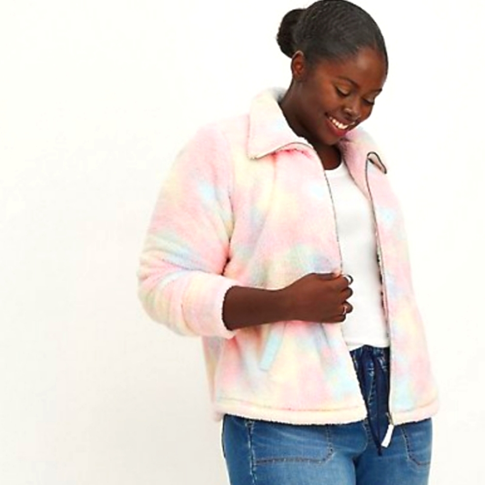 Torrid Pink Sherpa Tie Dye Jacket 1X